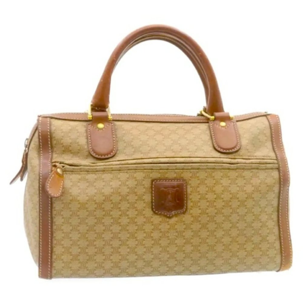 Authentic CELINE Macadam Canvas Hand Bag PVC Leather Beige 🔥made in Ital…